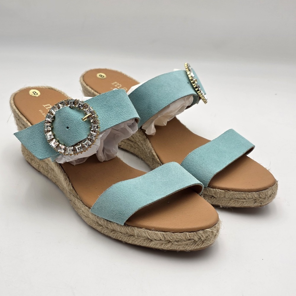 MAYPOL Wedge‎ Platform Sandals Women's Size 8 Made in Spain Aqua Blue NWOT